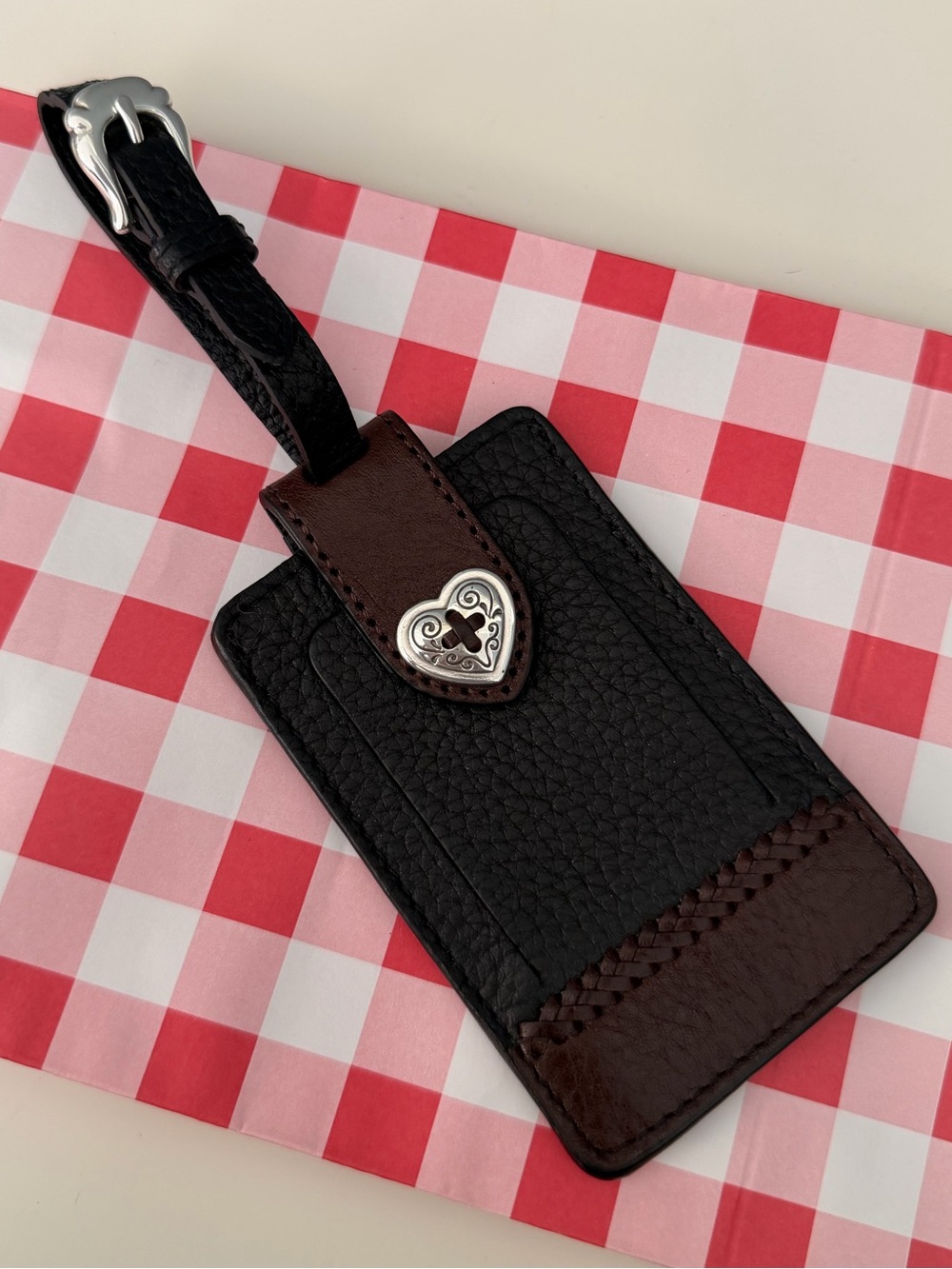 Brighton Black & Brown Luggage Tag with Heart Accent